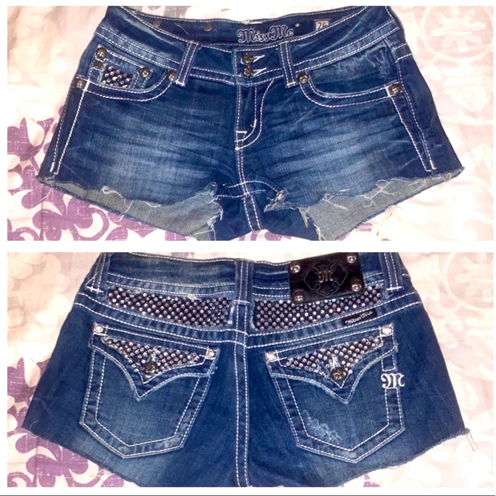 ✨MISS ME & ZD✨Rhinestone Studded Washed Out Destroyed Denim Shorts💕GREAT DEAL‼️